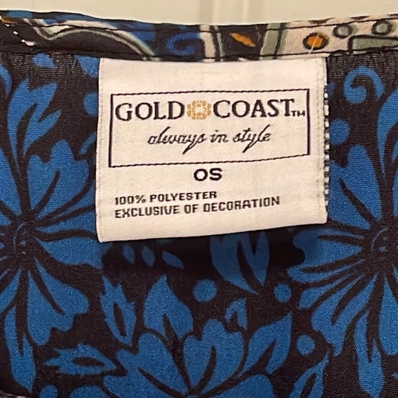 Gold Coast Kaftan Blue Paisley Pattern, Gold Glitter Accents women’s sz One Size - Picture 2 of 16
